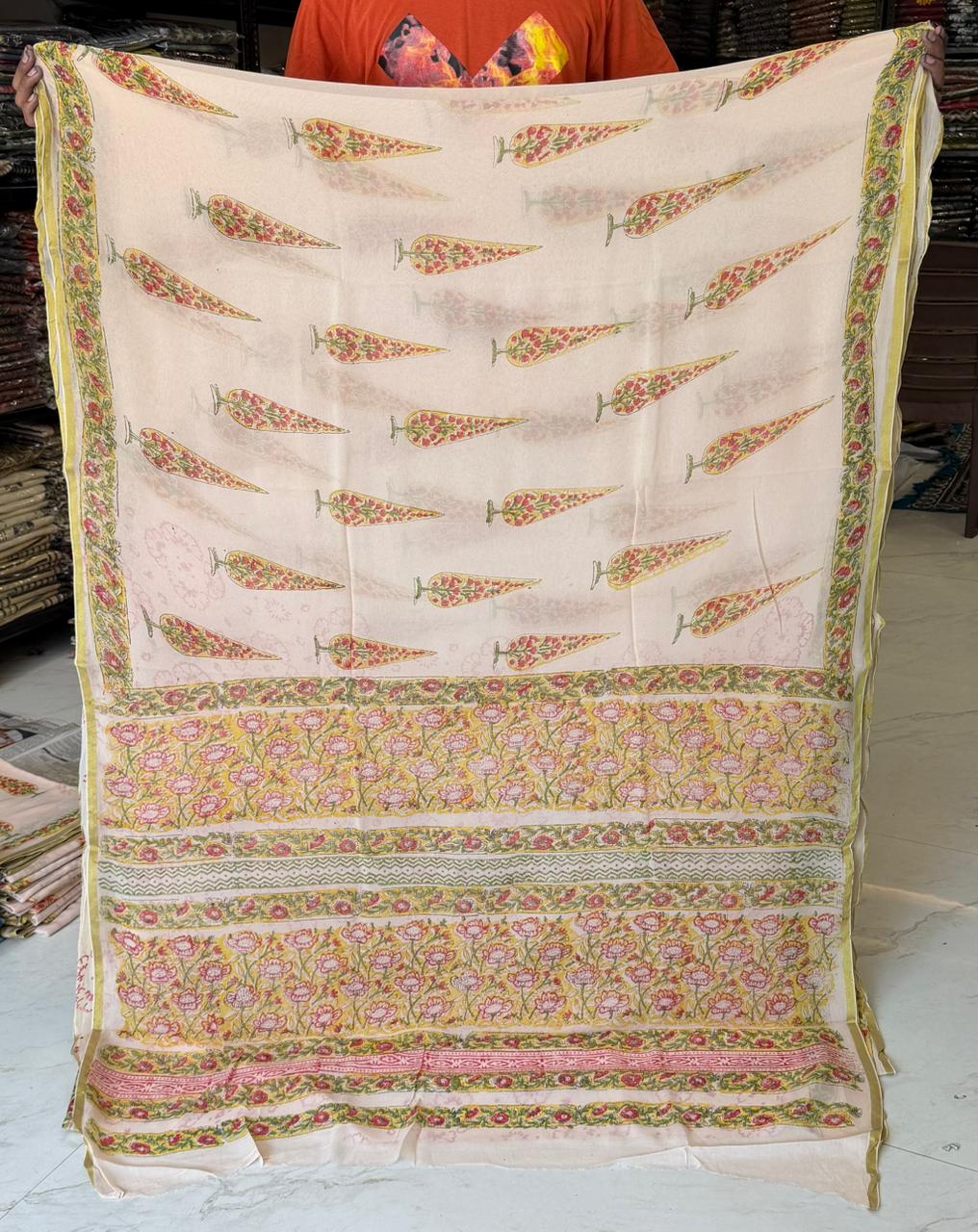 Authentic Pigment Handblock Printed Pure Chiffon Drape Saree