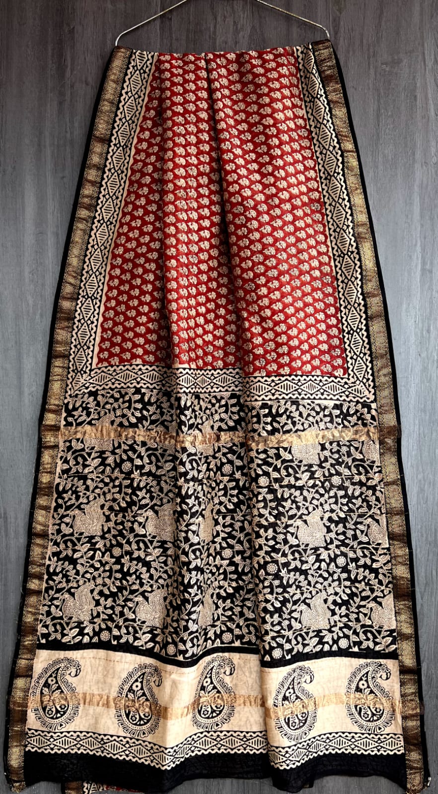 Authentic Bagru Craft Pure Maheshwari Silk Saree