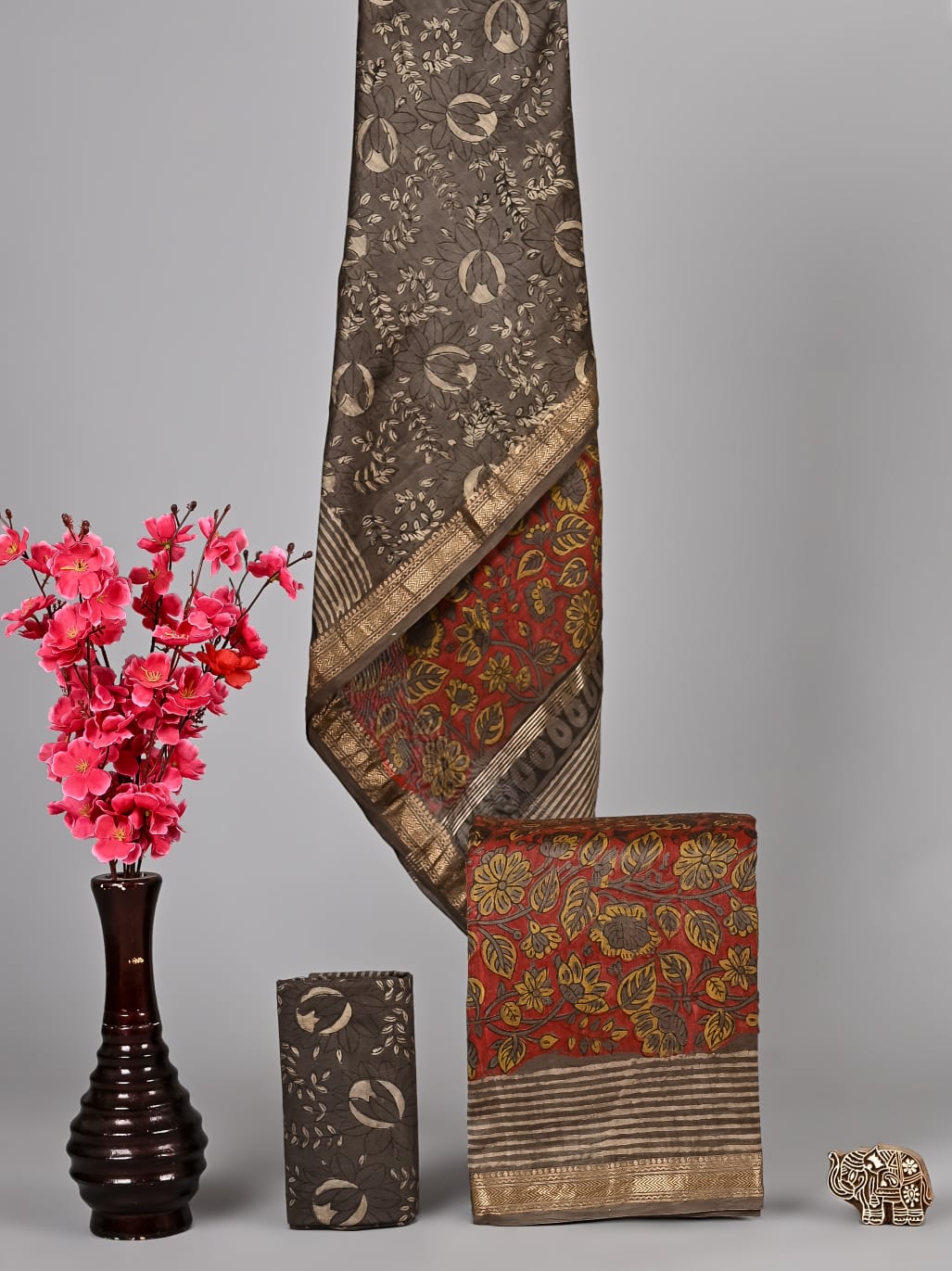 Royal Vanaspati Handblock Print Maheshwari Silk Ensemble