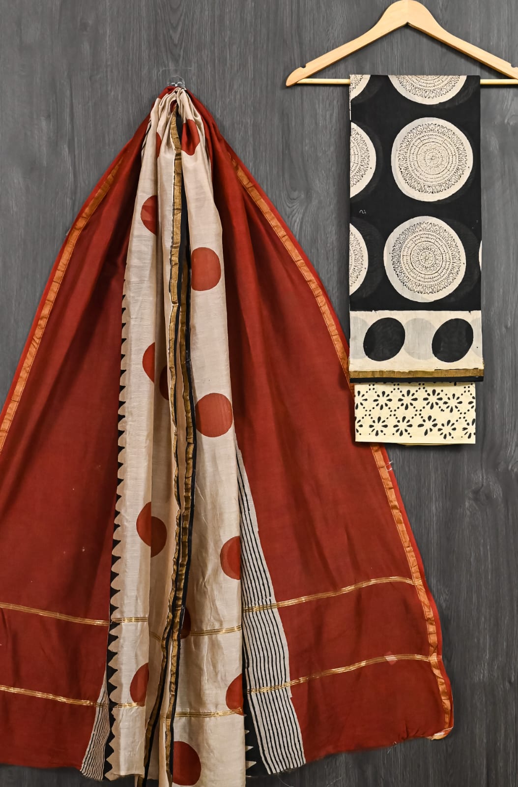 Pure Chanderi Silk Suit Bagru Traditional Border Design