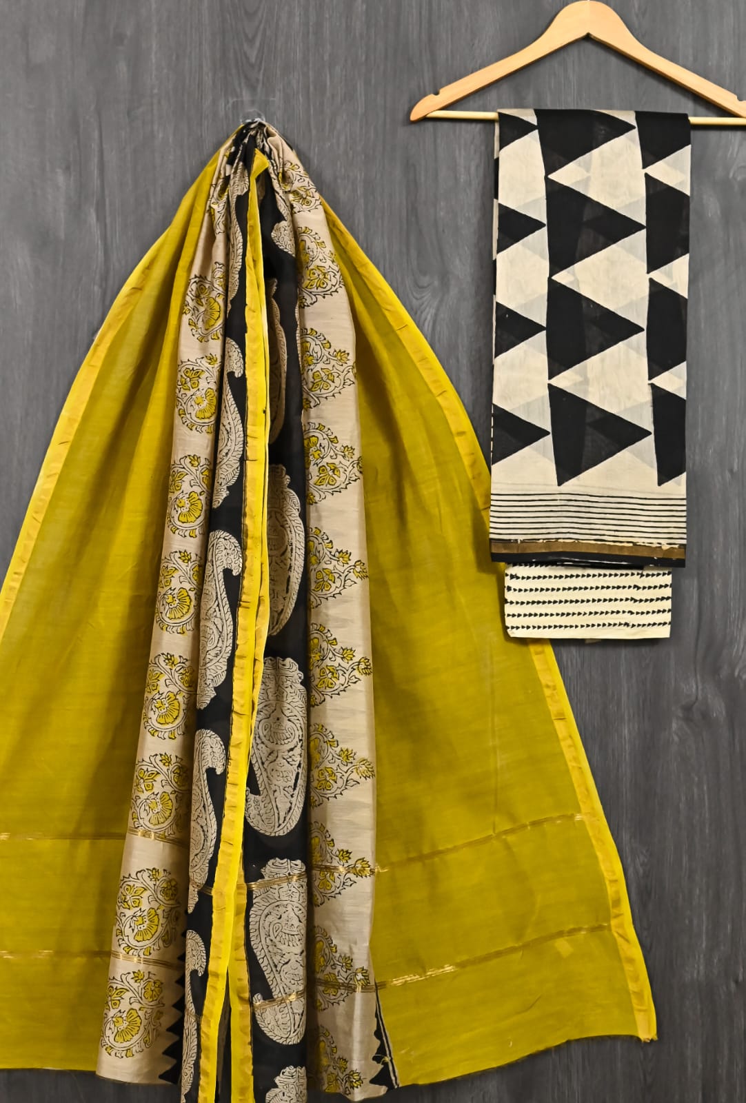 Pure Chanderi Silk Suit Bagru Handblock Print Heritage Floral