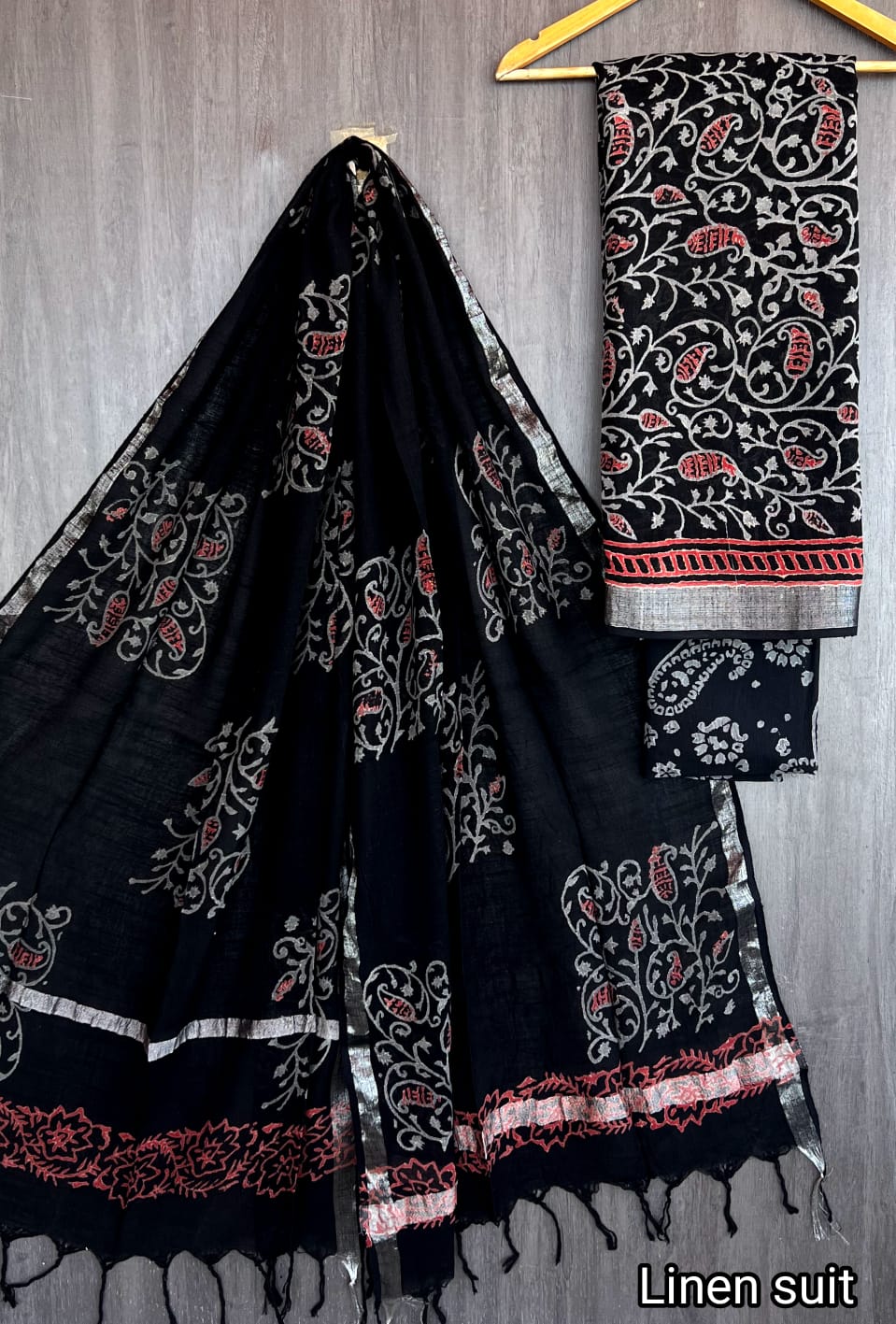 Elegant Black and White Printed Linen Cotton Attire