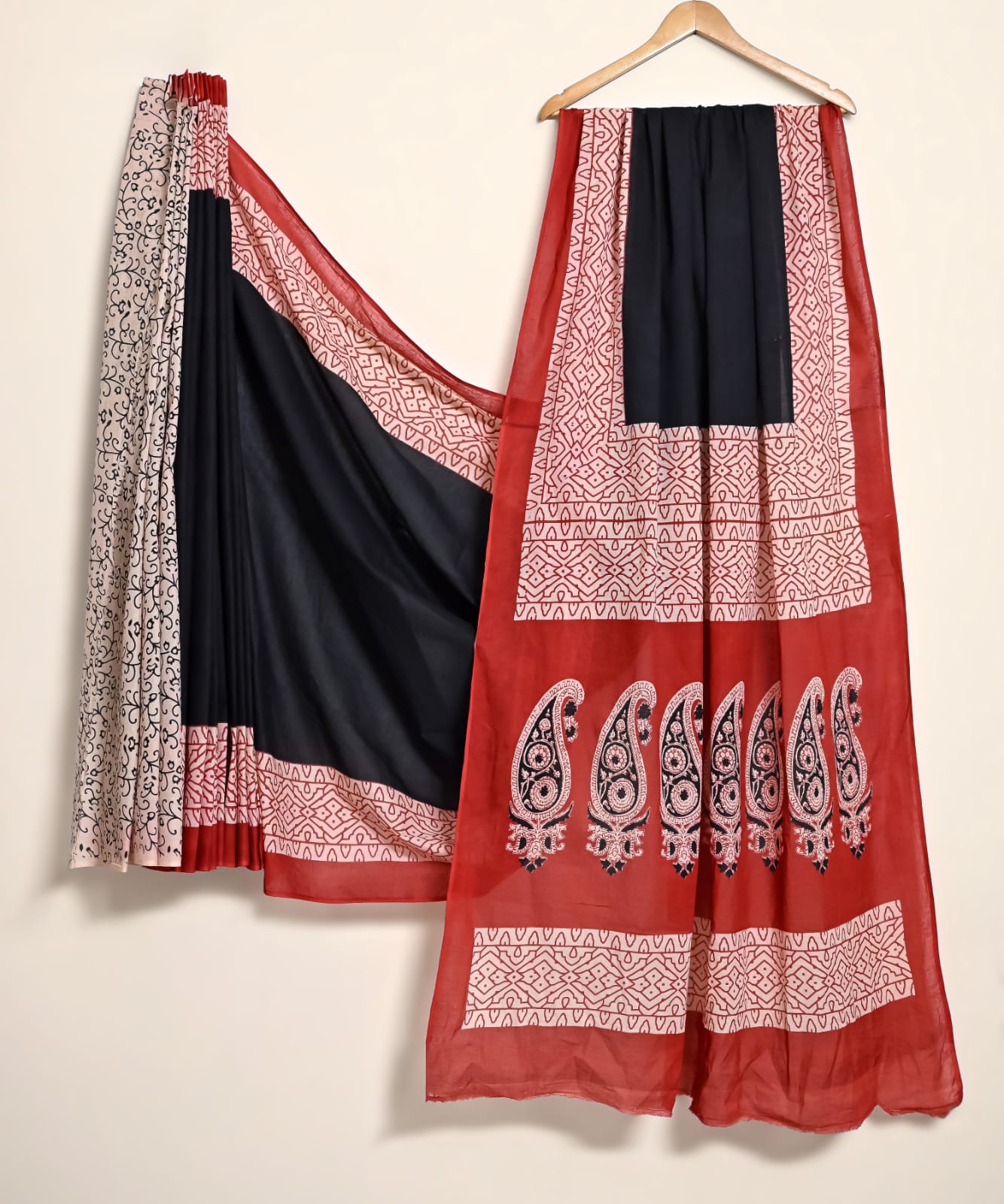 Pure Cotton Handblock Print Saree Floral Weave