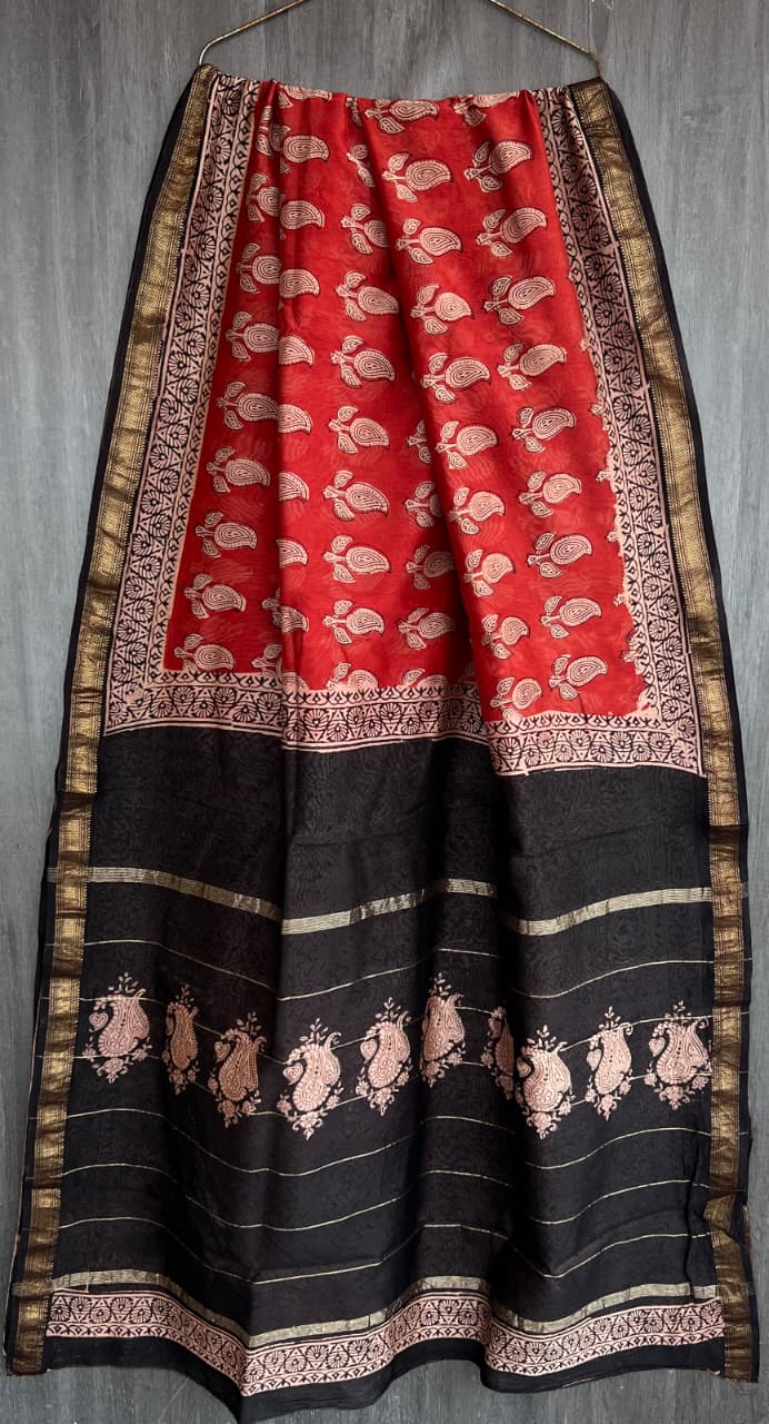 Classic Bagru Craft Pure Maheshwari Silk Drape