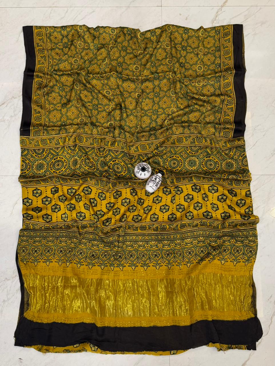 Signature Kutch Bhuj Ajrakh Printed Gajji Silk Collection