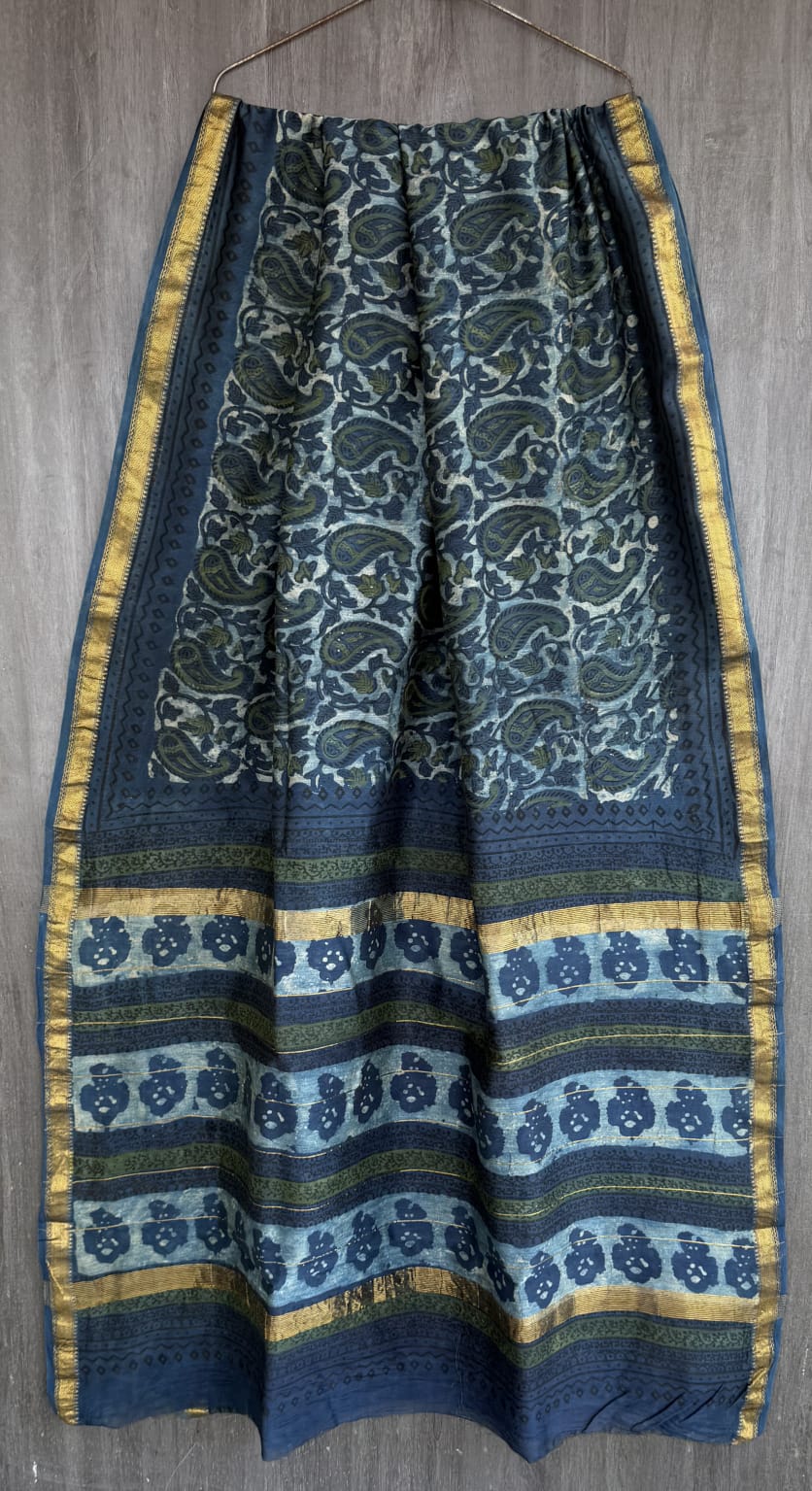 Signature Ajrakh Art Pure Maheshwari Silk Saree