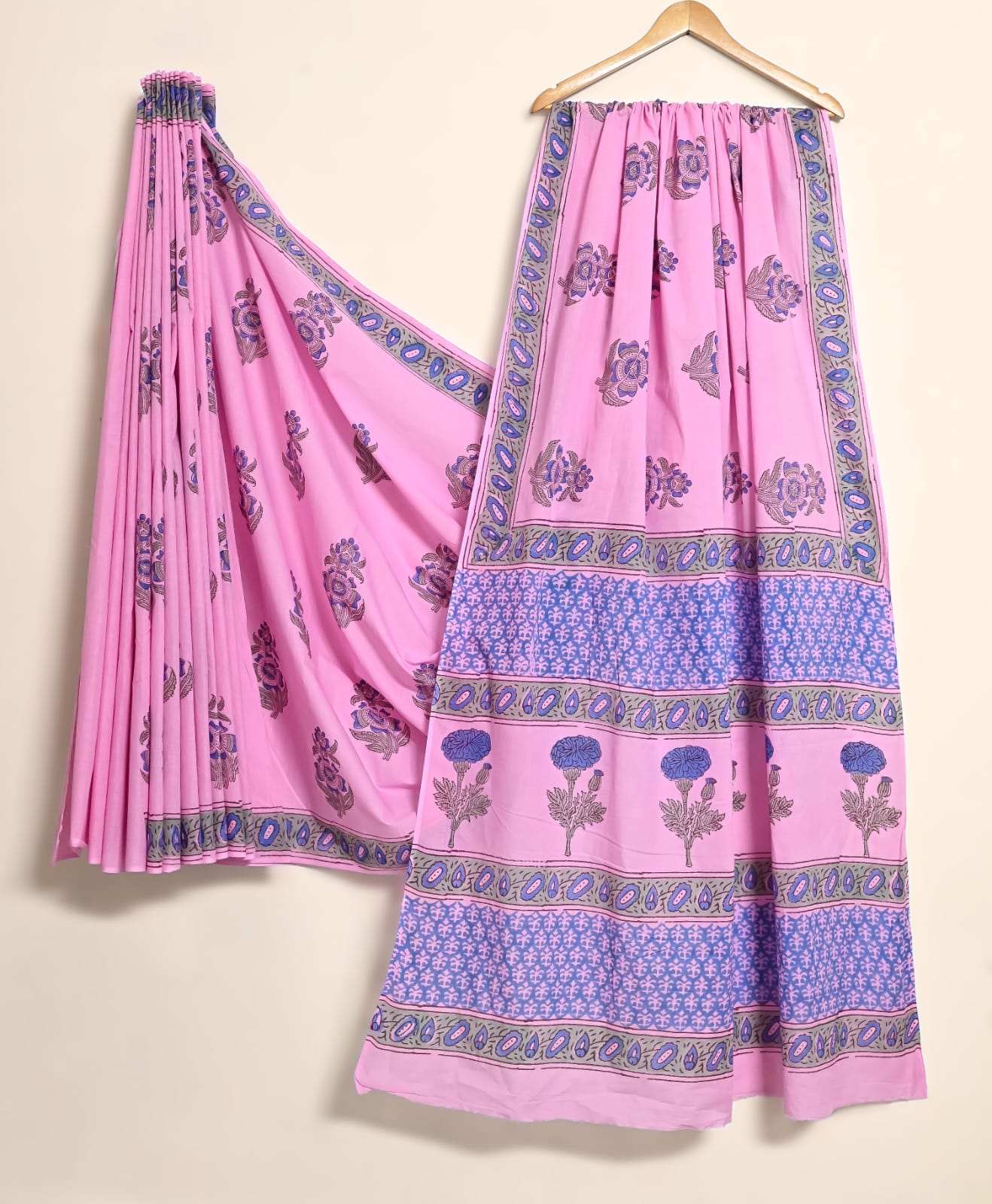 Pure Cotton Handblock Print Saree Floral Heritage