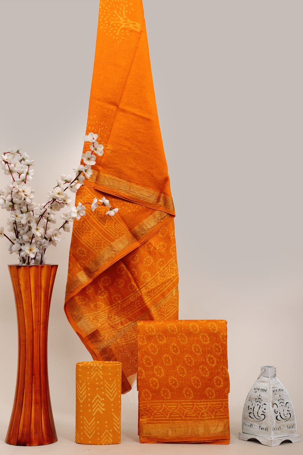 Pure Maheshwari Silk Suit Artisan Discharge Vine