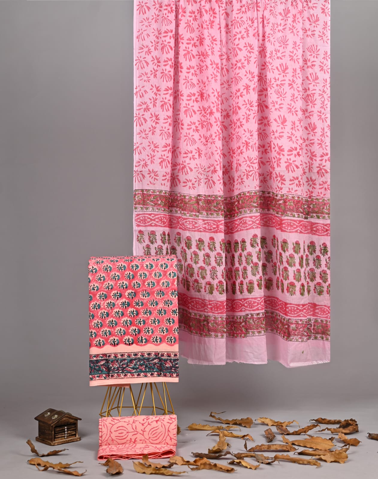 Baby Pink Cotton Suit Handblock Floral Design