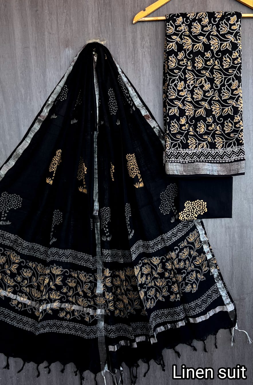 Premium Black and White Print Linen Cotton Dress Set
