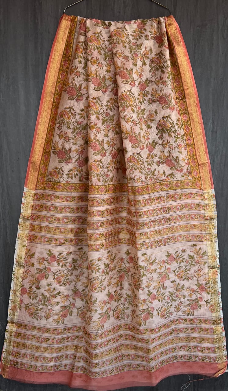 Sanganeri Blossom Craft Maheshwari Silk Saree