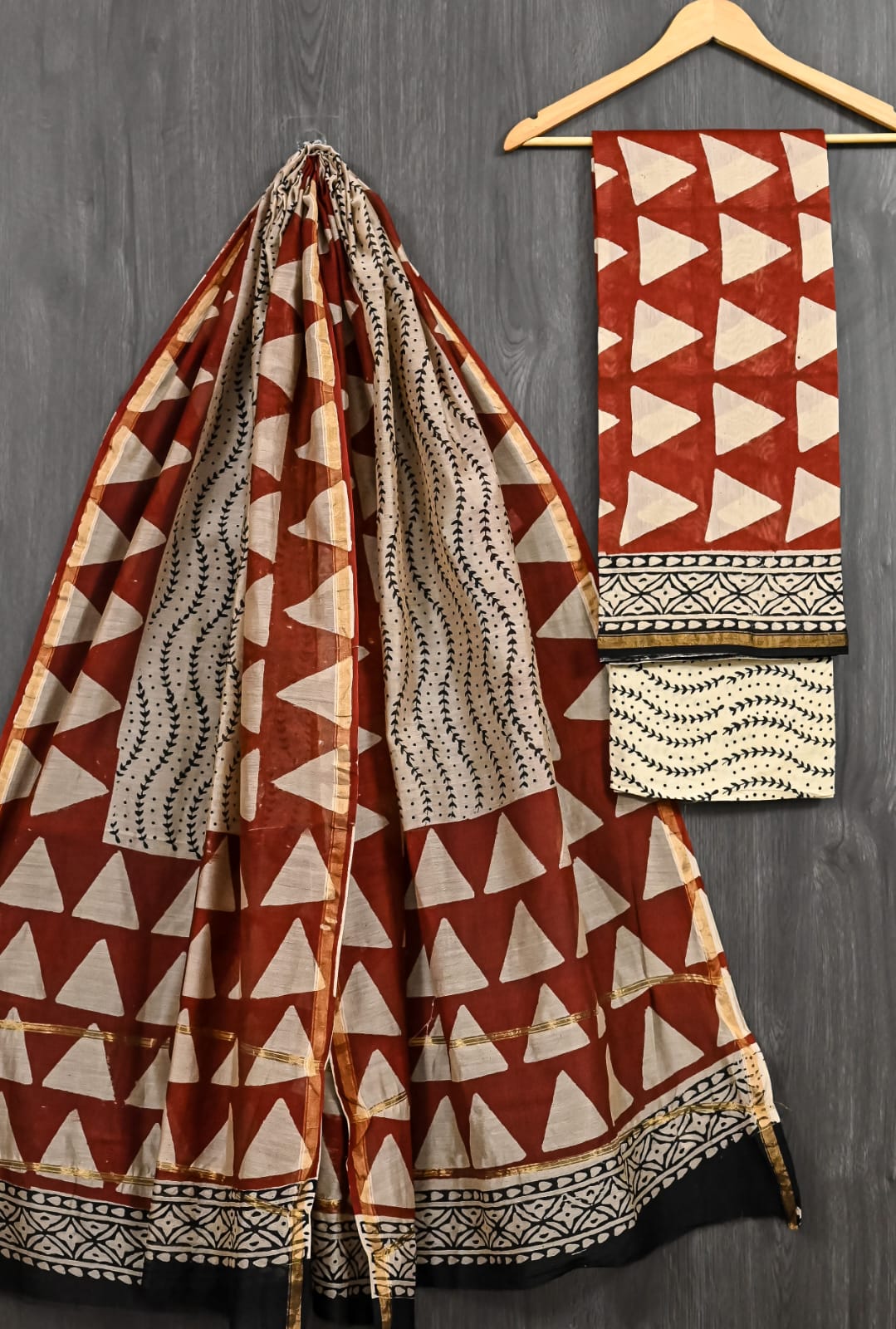 Pure Chanderi Silk Suit Traditional Bagru Buti Design