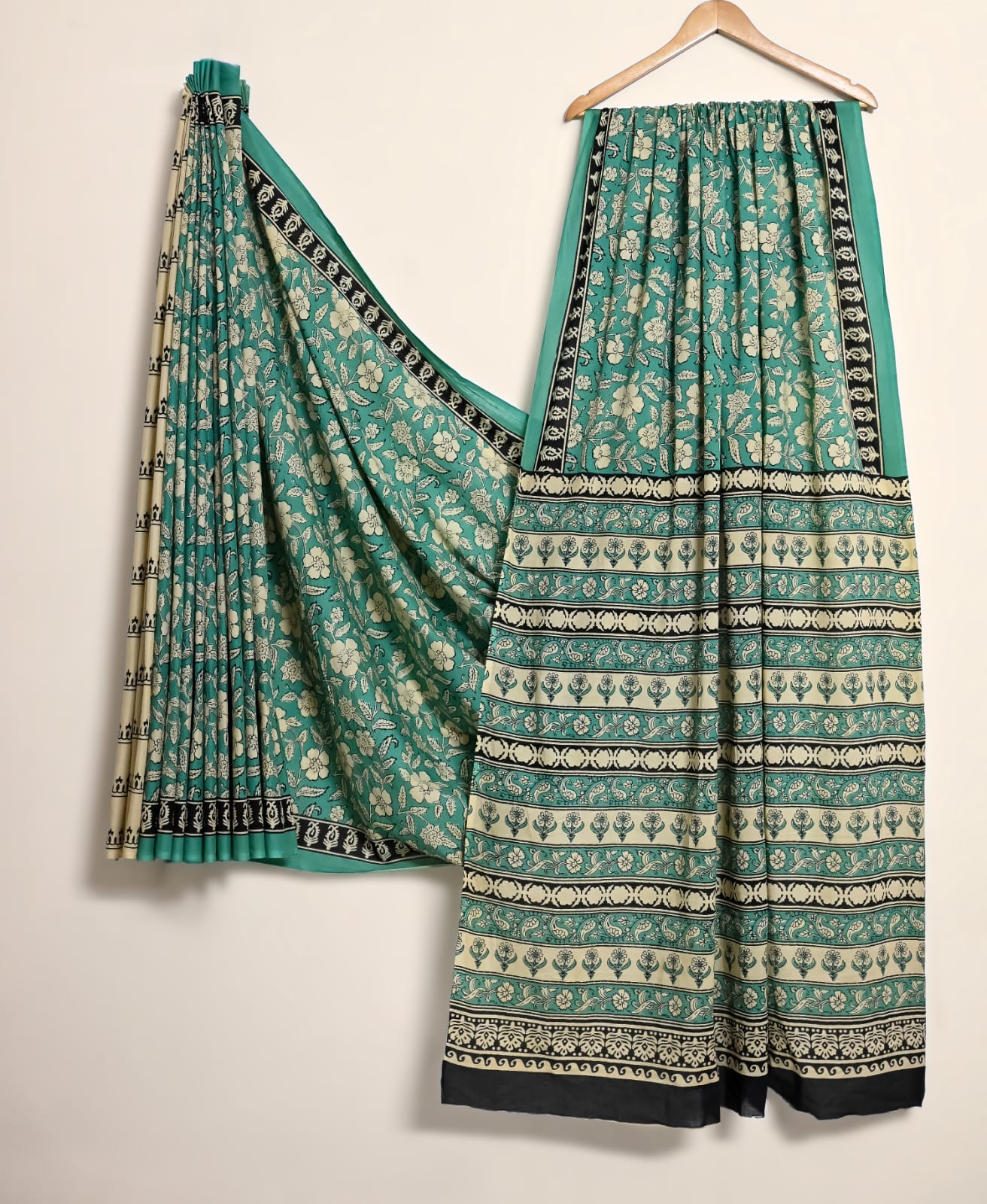Pure Cotton Handblock Print Saree Lotus Garden