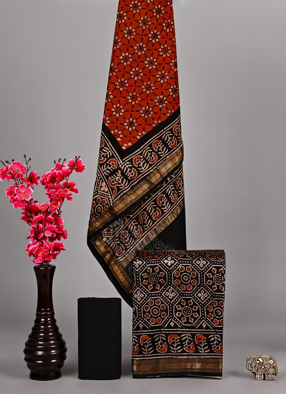 Elite Ajrakh Printed Maheshwari Ensemble