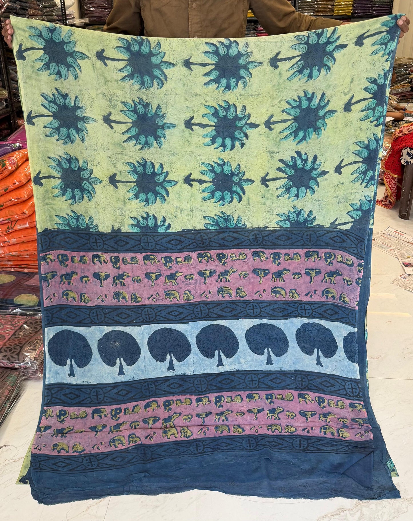 Heritage Ajrakh Handblock Print Pomegranate Dye Pure Georgette Saree