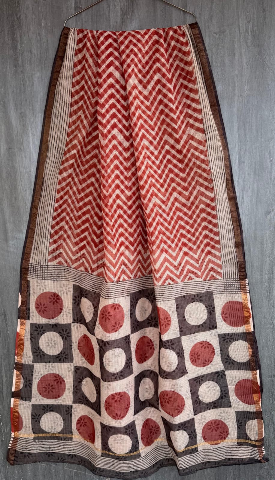 Pure Kota Doria Saree Artisan Bagru Hand Print