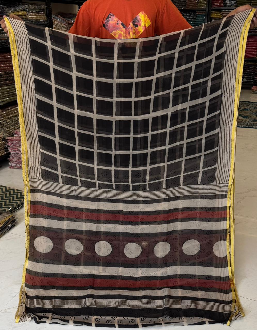 Cultural Bagru Handblock Print Chiffon Collection Saree