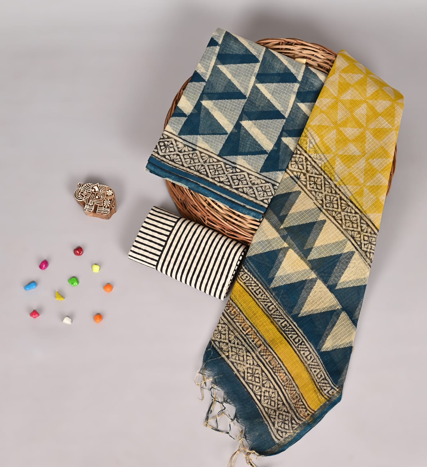Pure Kota Doria Bagru Printed Dress Material