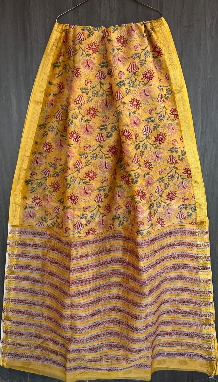 Sanganeri Ethnic Print Maheshwari Silk Saree