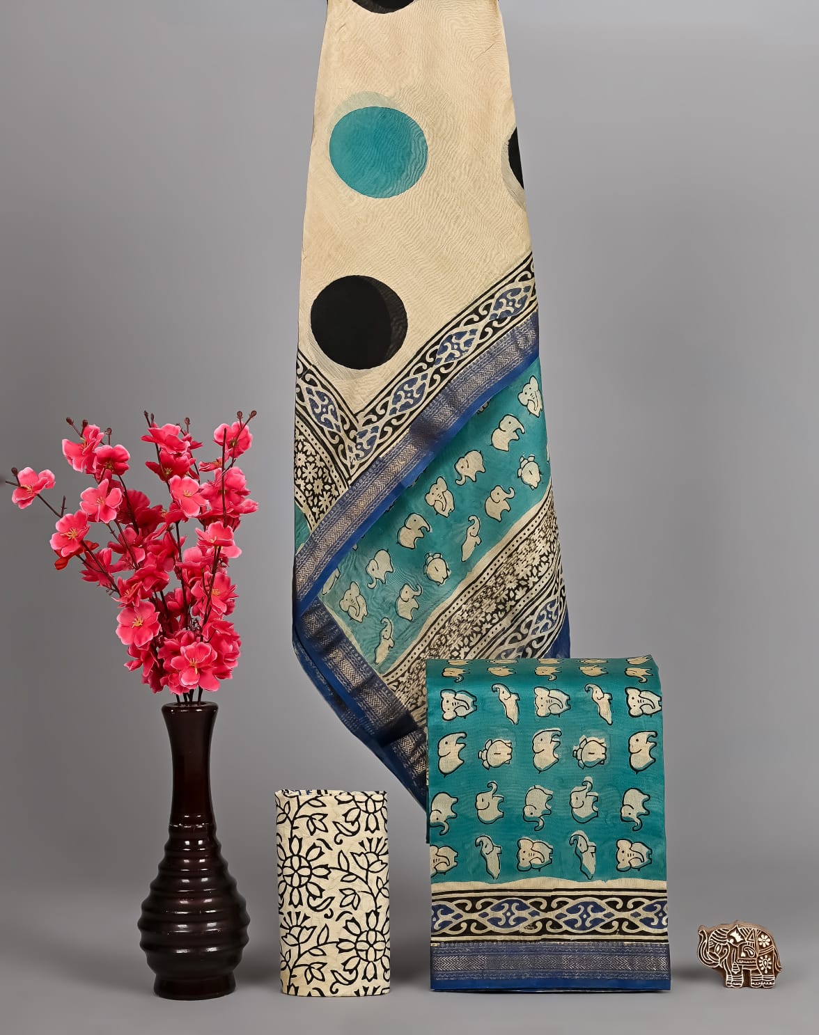 Pure Bagru Print Maheshwari Silk Suit