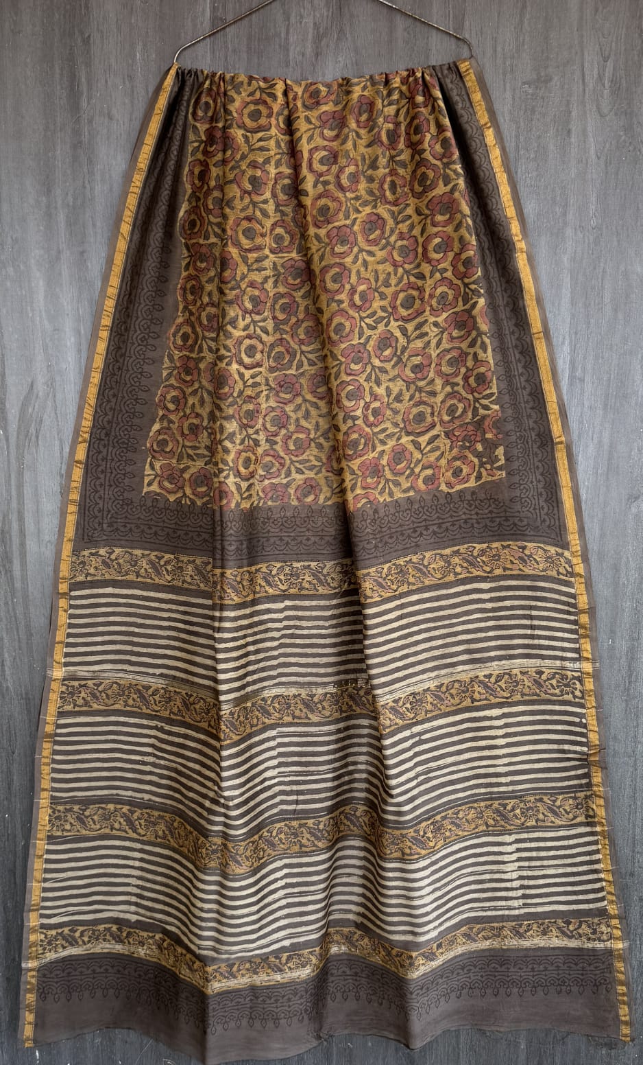 Elegant Vanaspati Handblock Print Silk Weave Saree