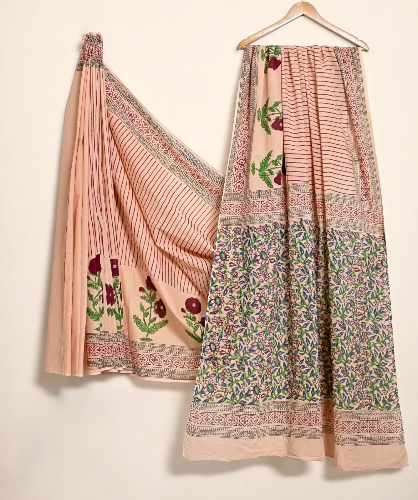 Pure Cotton Handblock Print Saree Graceful Leaf