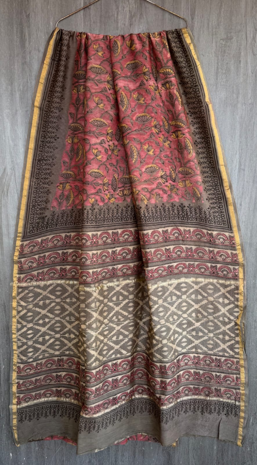 Authentic Vanaspati Handblock Printed Pure Silk Drape Saree