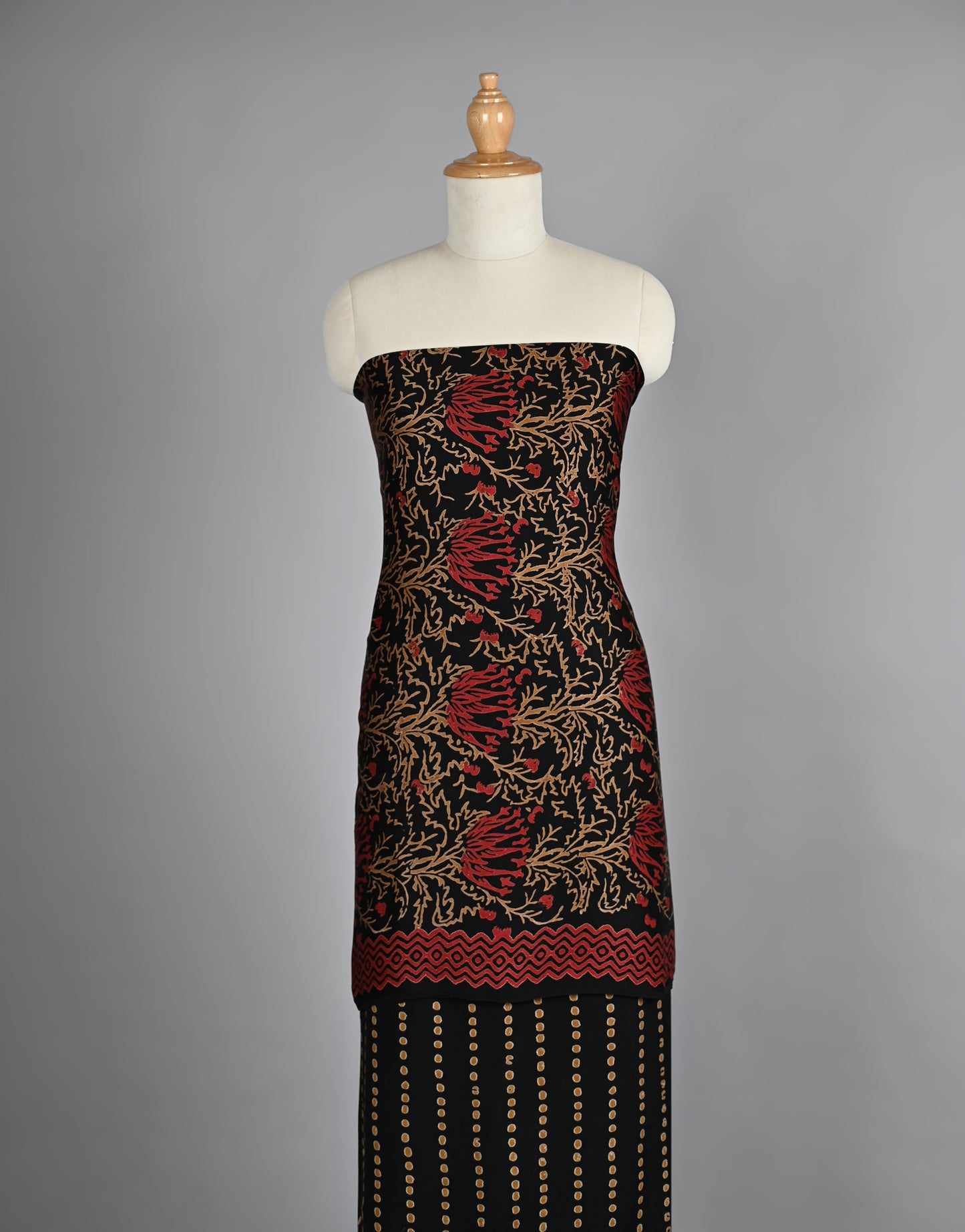 Black Red Ajrakh Modal Silk Suit