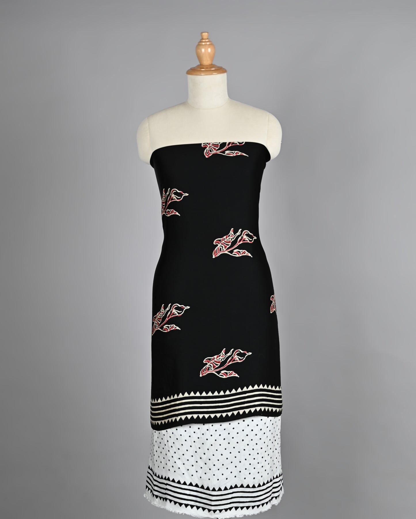 Black White Traditional Modal Silk Suit