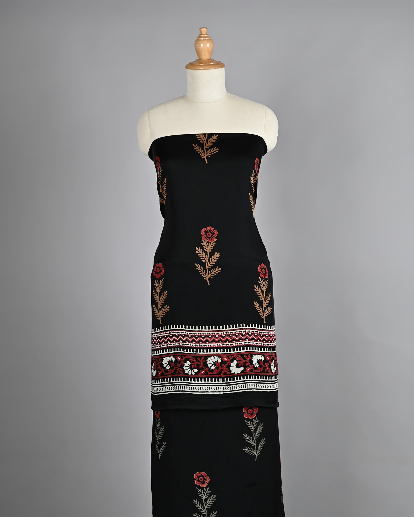 Black Red Golden Ajrakh Modal silk suit