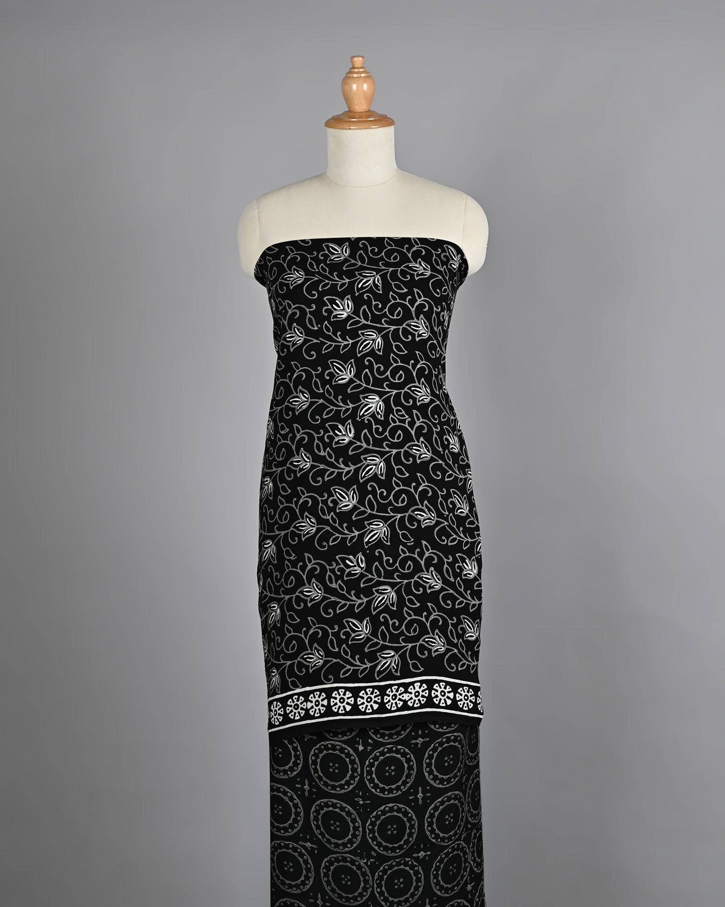 Black and White Ethnic Modal Silk Suit