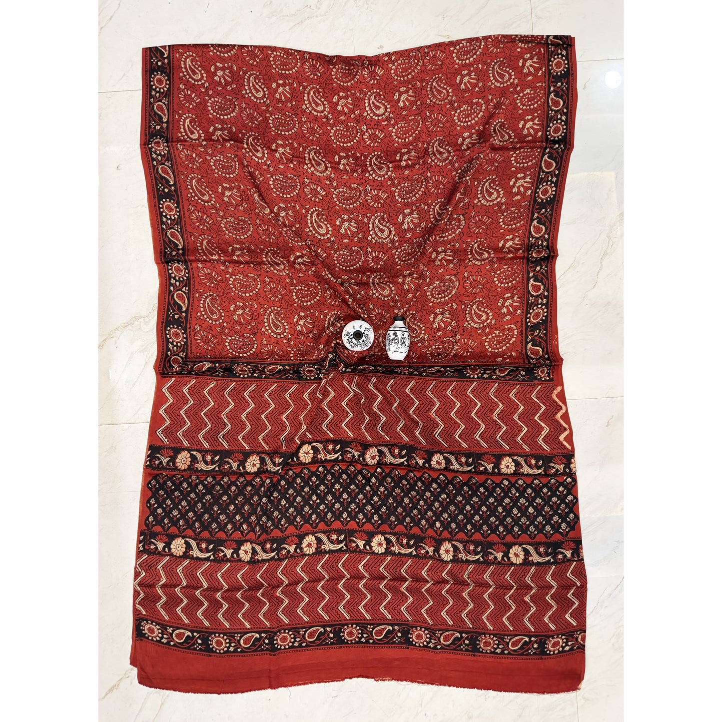 Ajrakh Printed Red Modal Silk Saree