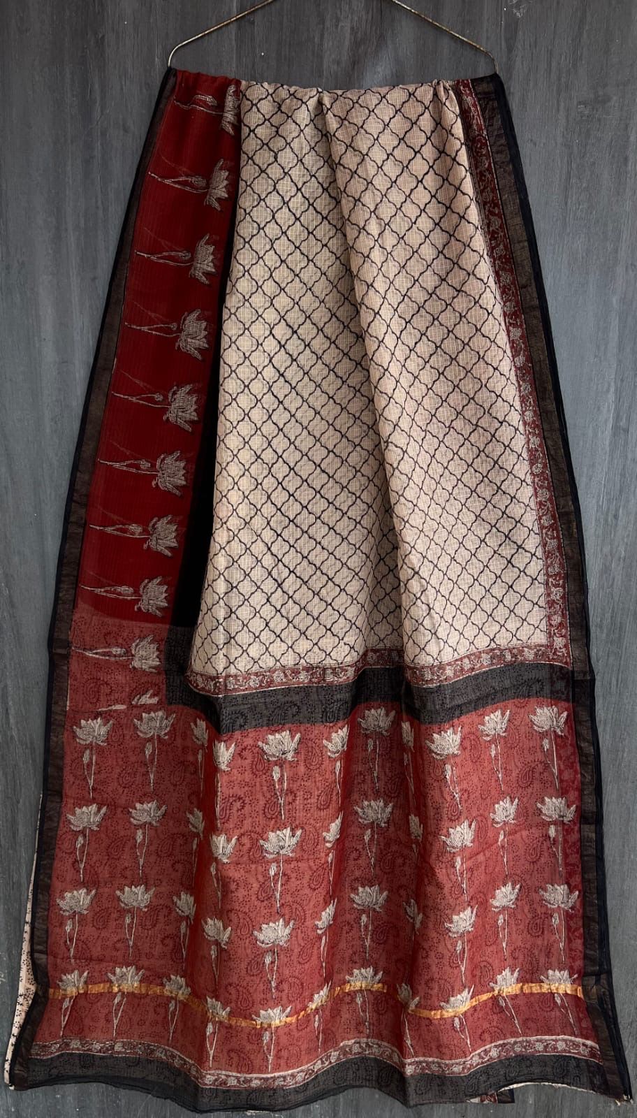 Heritage Bagru Handblock Kota Doria Saree