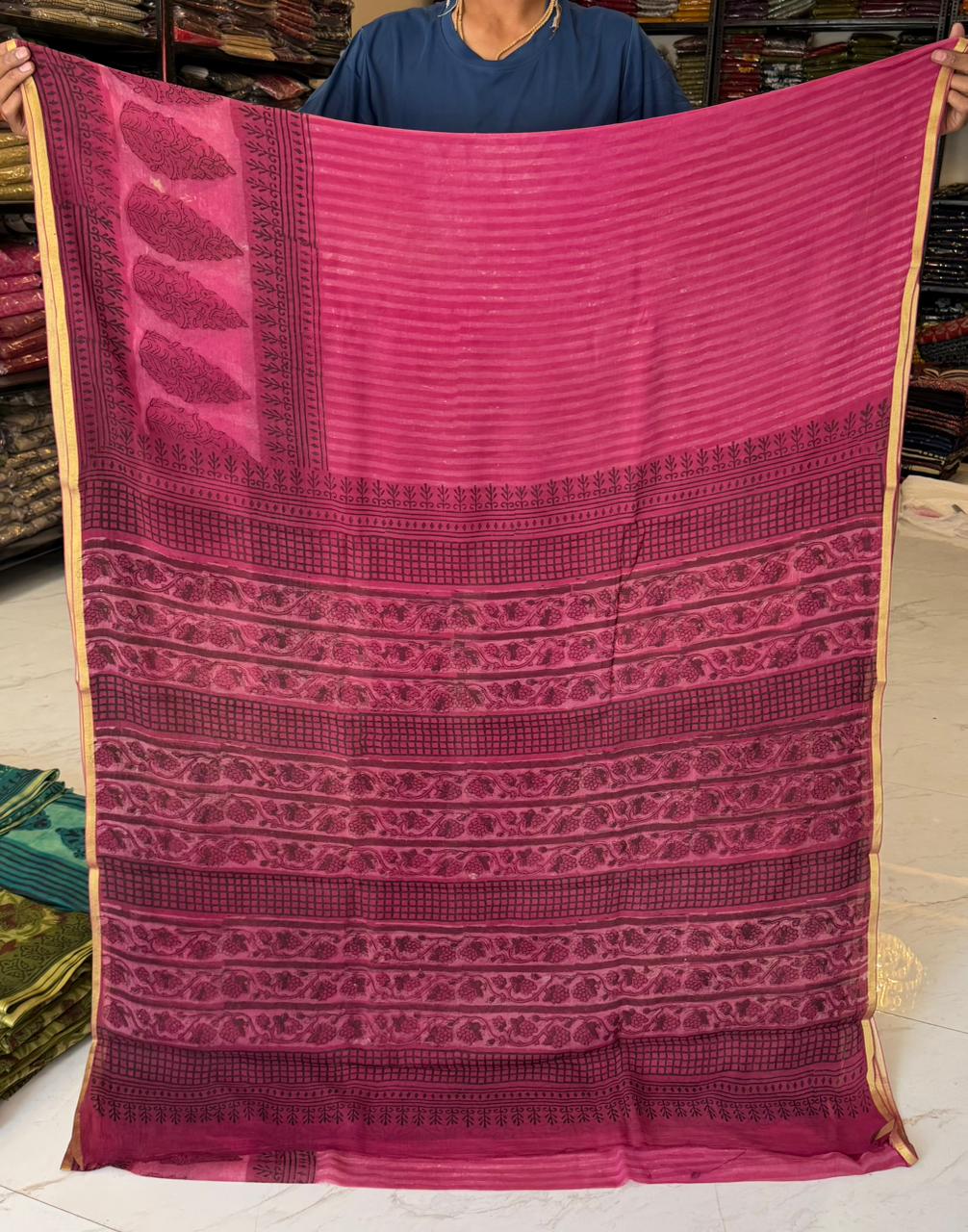 Vanaspati Ajrakh Block Print Pure Double Diamond Chiffon Saree
