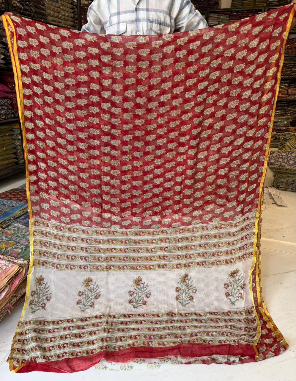 Heritage Sanganeri Double Diamond Chiffon Saree