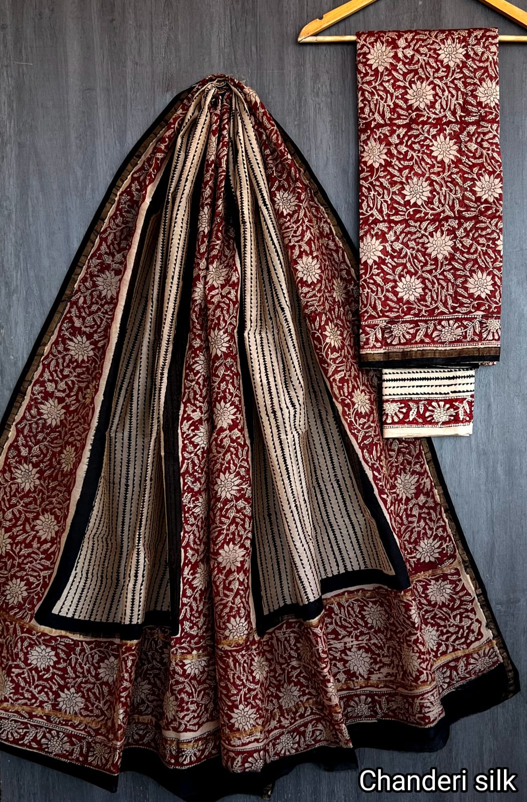 Bagru Printed Pure Chanderi Silk Suit