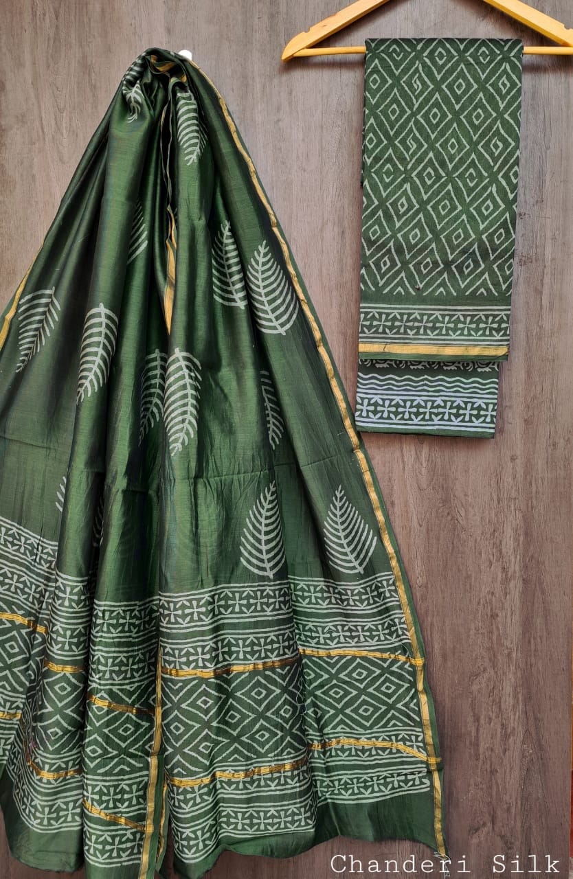Signature Handblock Chanderi Suit