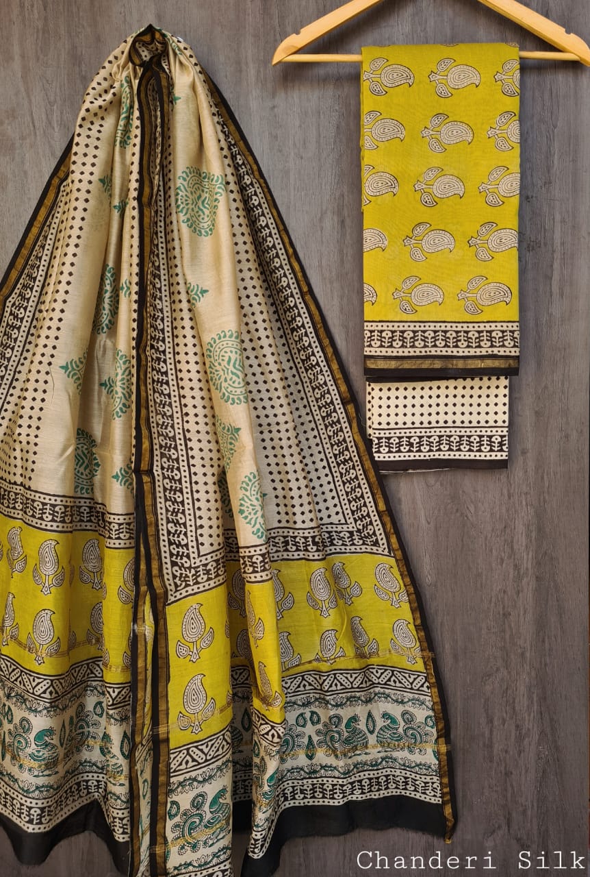 Refined Bagru Printed Traditional Silk Suit