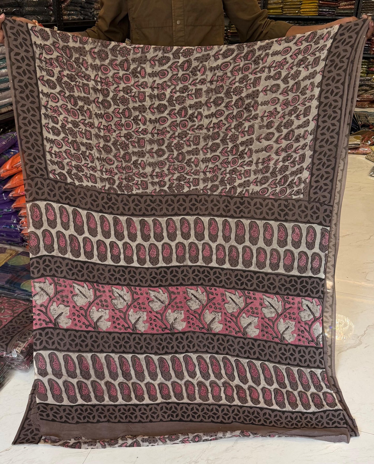 Classic Ajrakh Print Pomegranate Dye Pure Georgette Drape