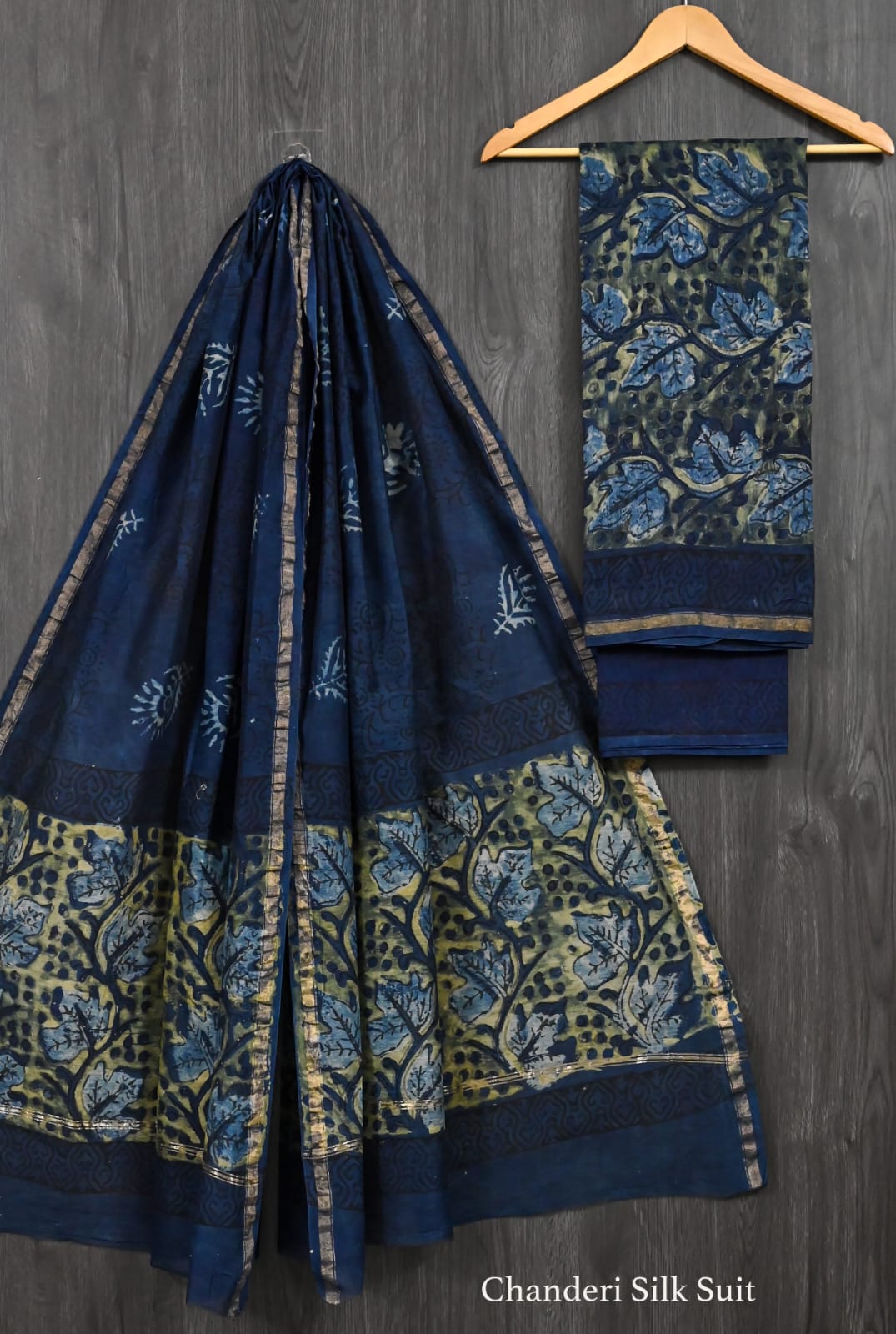 Signature Ajrakh Pomegranate Dye Pure Chanderi Silk Suit
