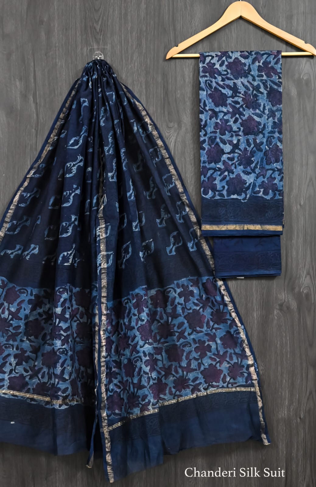 Timeless Ajrakh Handblock Pomegranate Dye Chanderi Silk Ensemble
