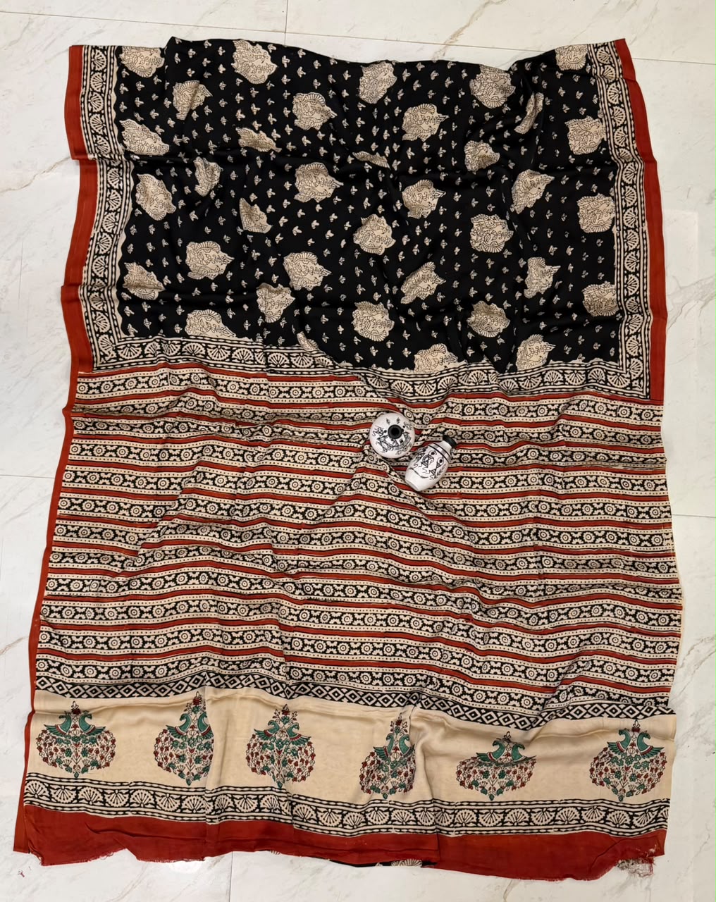 Rust Border Bagru Saree