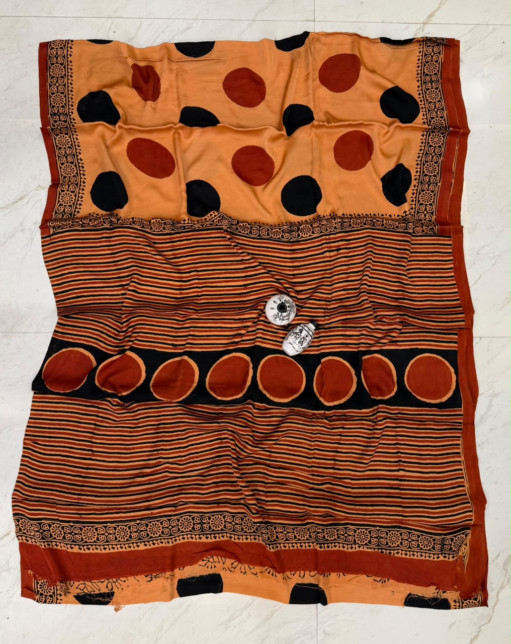 Rust Bagru Print Pure Georgette Saree