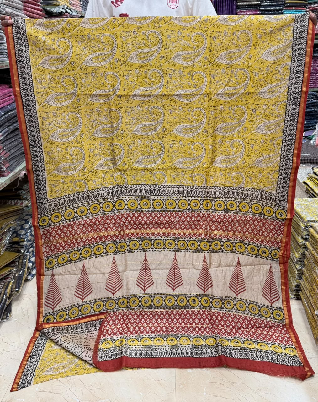 Bagru Handblock Print Chanderi Silk Saree Royal Paisley
