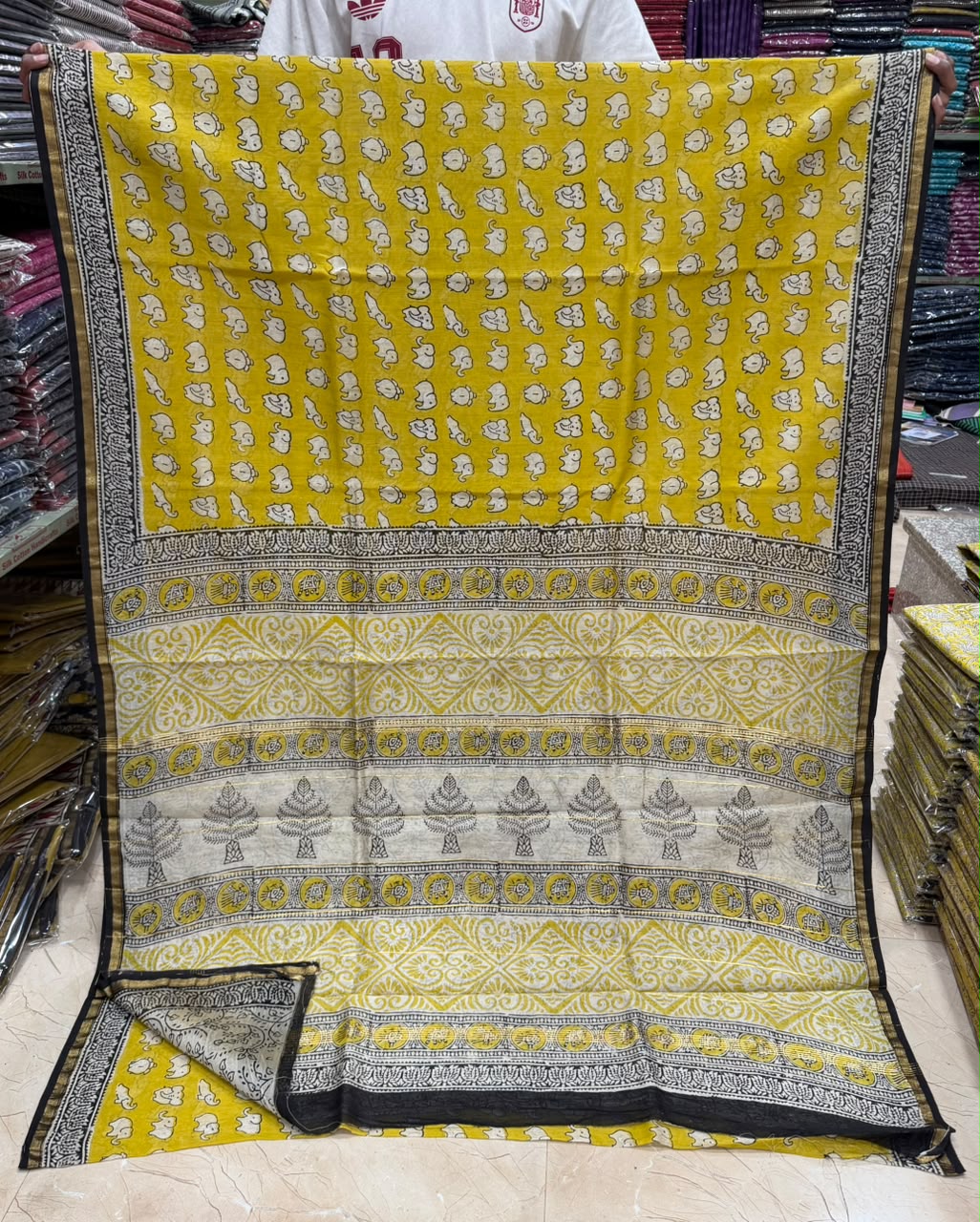Bagru Handblock Print Chanderi Silk Saree Elephant Buti