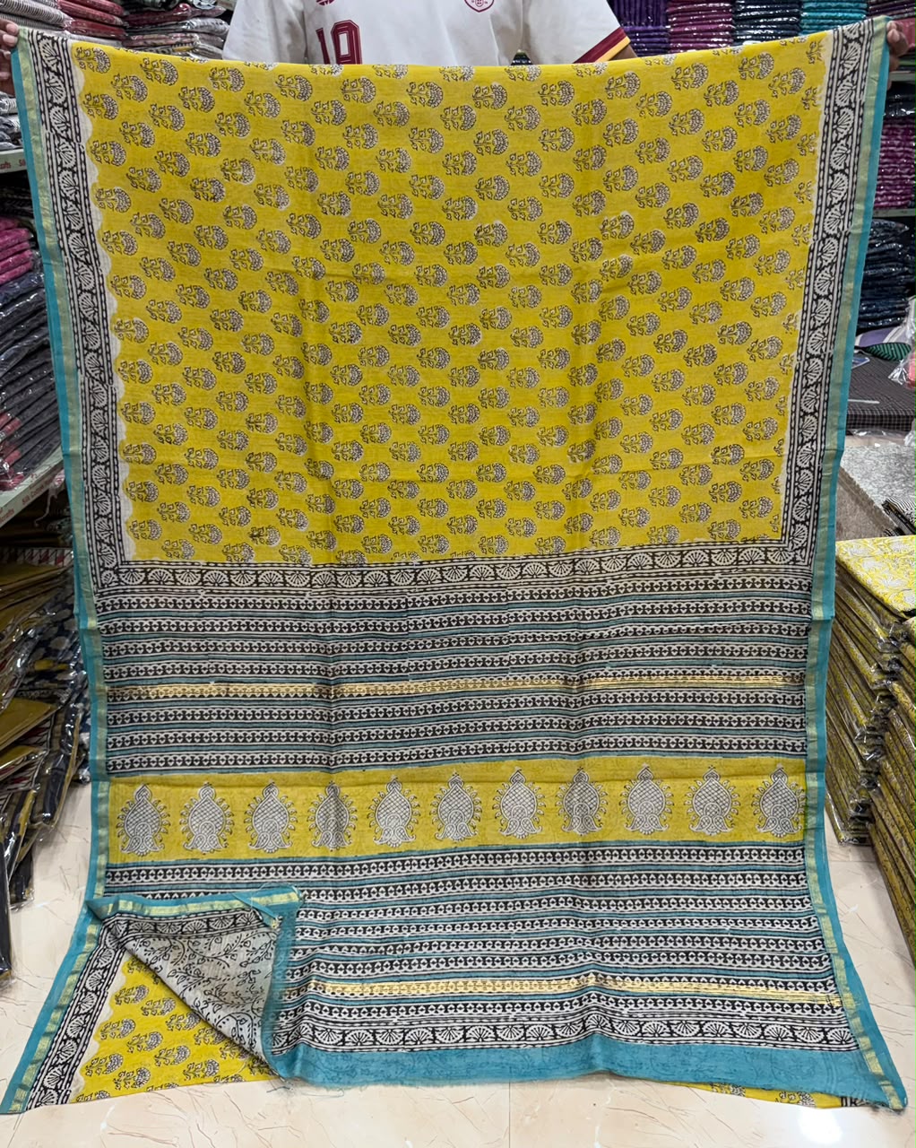 Royal Stripe Bagru Handblock Print Chanderi Silk Saree