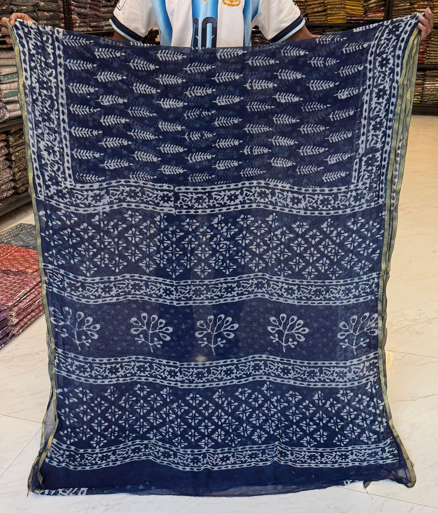 Indigo Heritage Dabu Pure Chiffon Saree