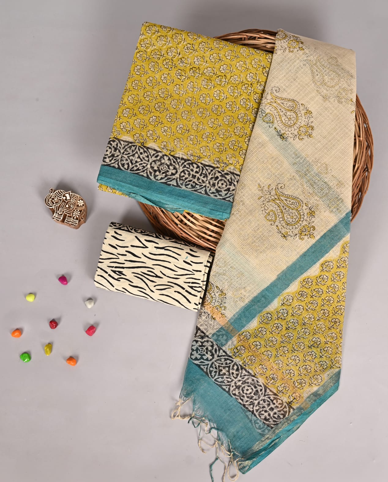 Pure Kota Doria Suit Classic Bagru Handcrafted Motif