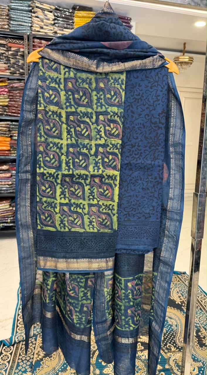 Pure Maheshwari Silk Suit Timeless Pomegranate Dye Botanical