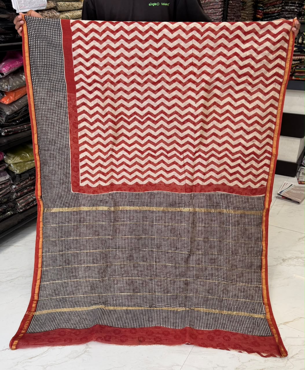 Pure Chanderi Silk Bagru Artisan Saree